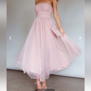 Fayette Strapless Mesh Midi Dress in Blush